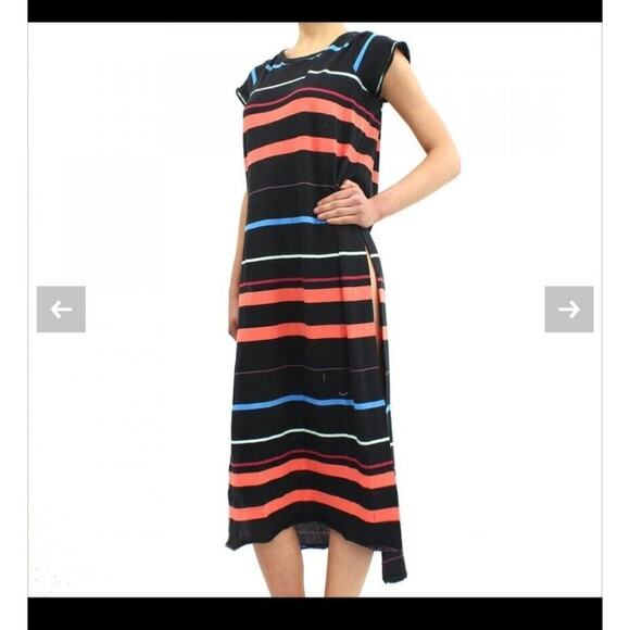 Free People Too Legit Split Side Maxi Dress Black with Rainbow Stripes Multi Xs - Picture 1 of 7